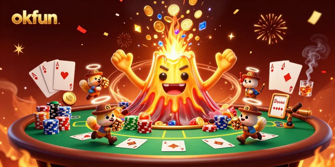 Win exciting prizes at okfun with 3D volcano treasure eruption creating an eye-catching casino scene.