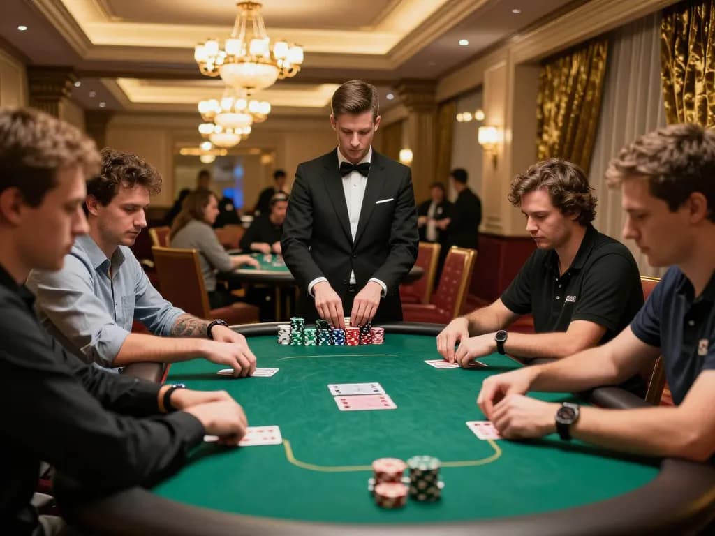 Exciting poker gameplay at trang chủ cm88 in a luxurious casino setting, showcasing players and chips.