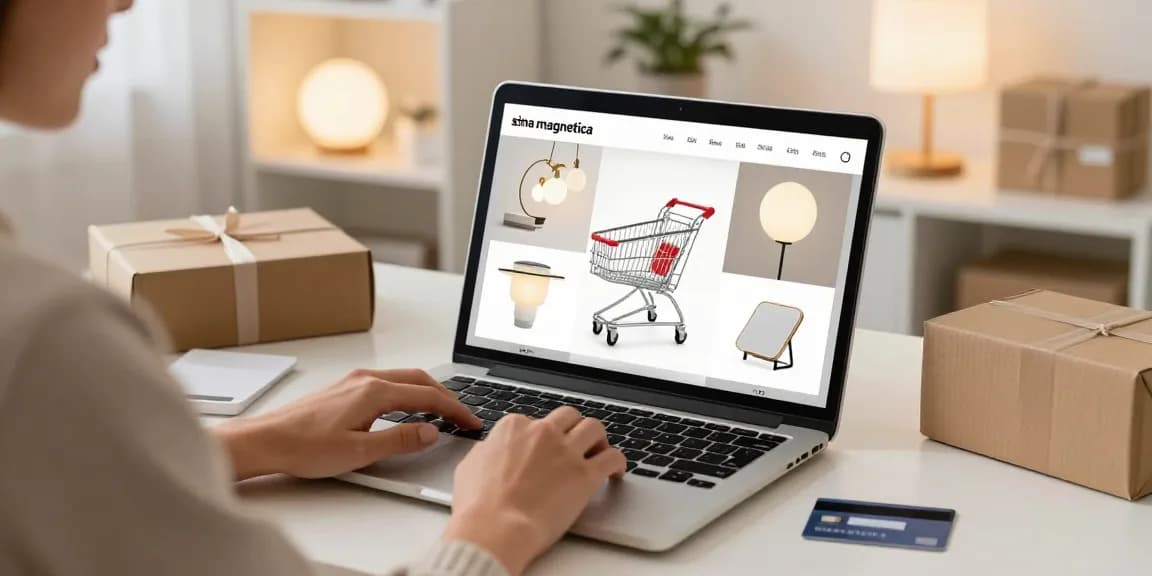 Sina magnetica featured in an elegant online shopping experience, showcasing product reviews and best deals for light fixtures on a digital marketplace.