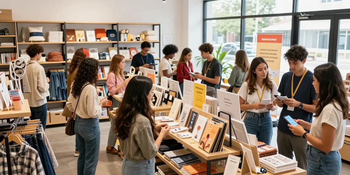 Excited customers engaged in shopping and exploring rokok88 slot products in a modern retail environment.