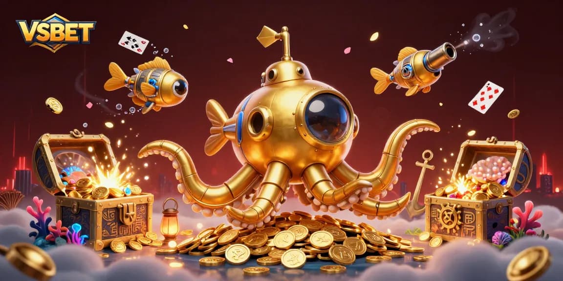 VSBET invites players to dive into thrilling gameplay with a 3D kraken and exciting treasures.