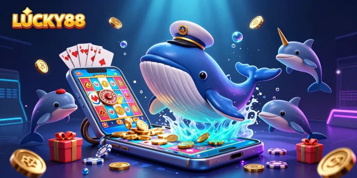 Experience winning thrills at LUCKY88 with vibrant 3D casino characters celebrating amidst gaming elements.