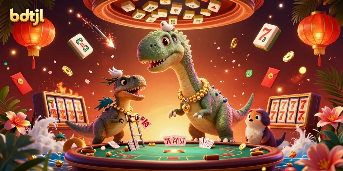 Experience the vibrant bdtjl casino adventure with a brontosaurus and clever raptor dealing cards.