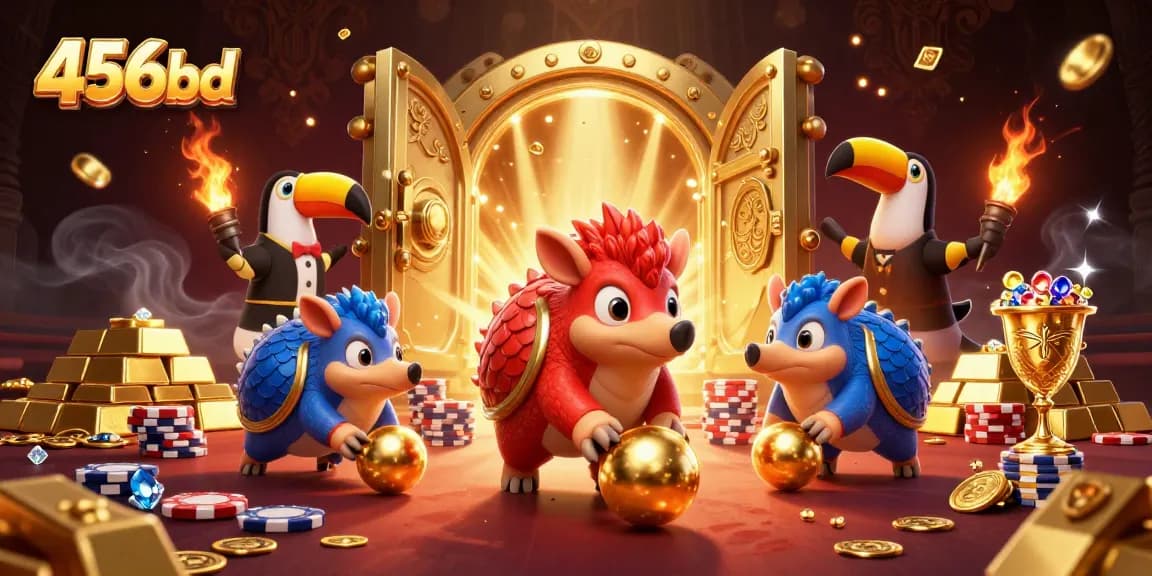 Engaging scene of rival pangolins competing in a gold-filled casino environment, showcasing 456bd.