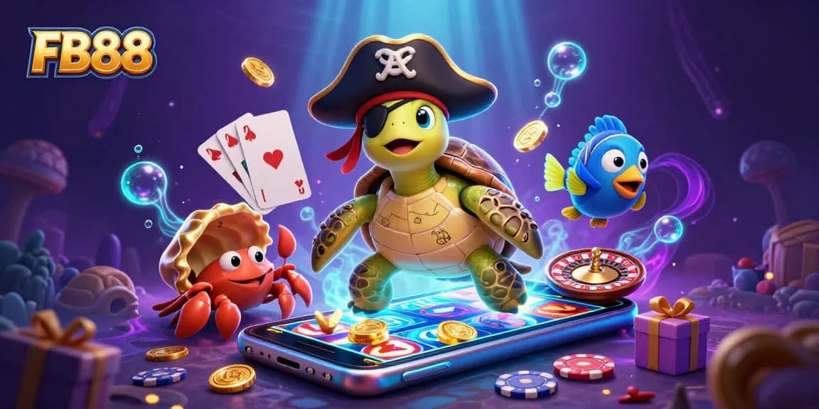 Engage with FB88's thrilling casino experience through an exciting underwater scene featuring characters and dynamic gaming elements.