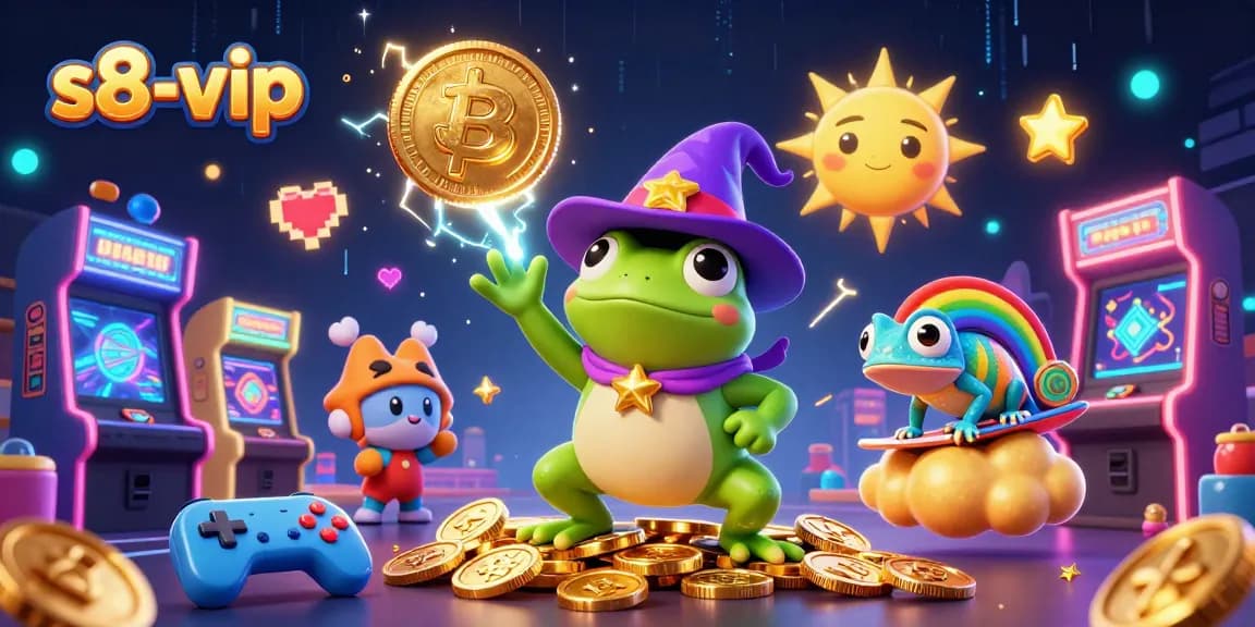 Experience the excitement of s8-vip where a cartoon wizard frog conjures golden coins amidst vibrant gaming elements.