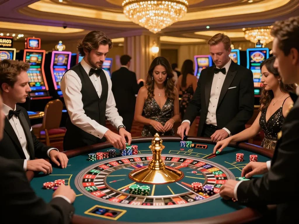 Experience the excitement of betting at xx88's elegant roulette table in a luxury casino.