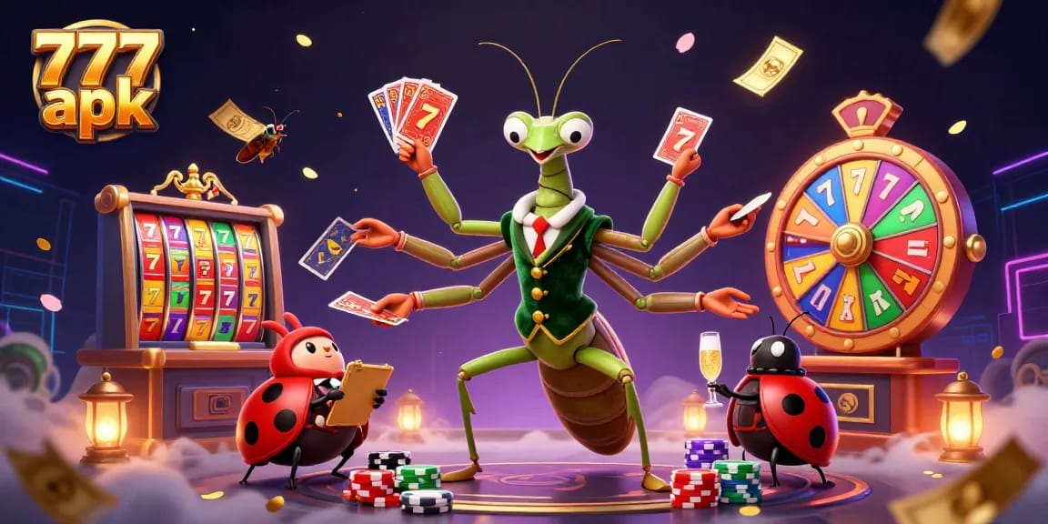 Engage with 777 apk slots as a giant mantis card sharp deals cards amidst vibrant casino action.