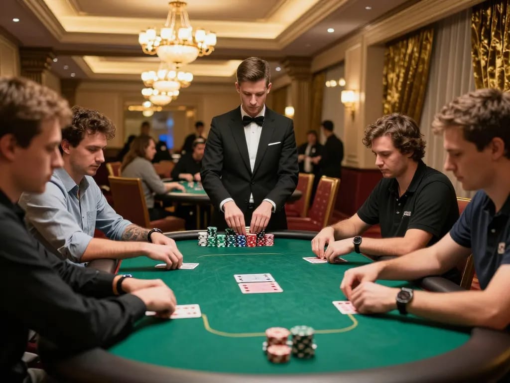 Exciting poker gameplay at trang chủ cm88 in a luxurious casino setting, showcasing players and chips.