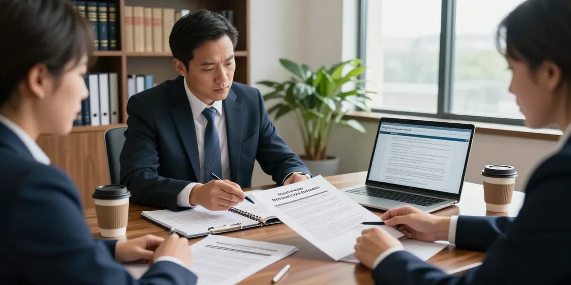 Attorney discussing merchant cash advance legal issues with a business owner in a professional office setting.