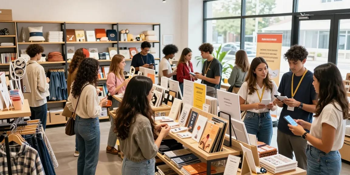 Excited customers engaged in shopping and exploring rokok88 slot products in a modern retail environment.