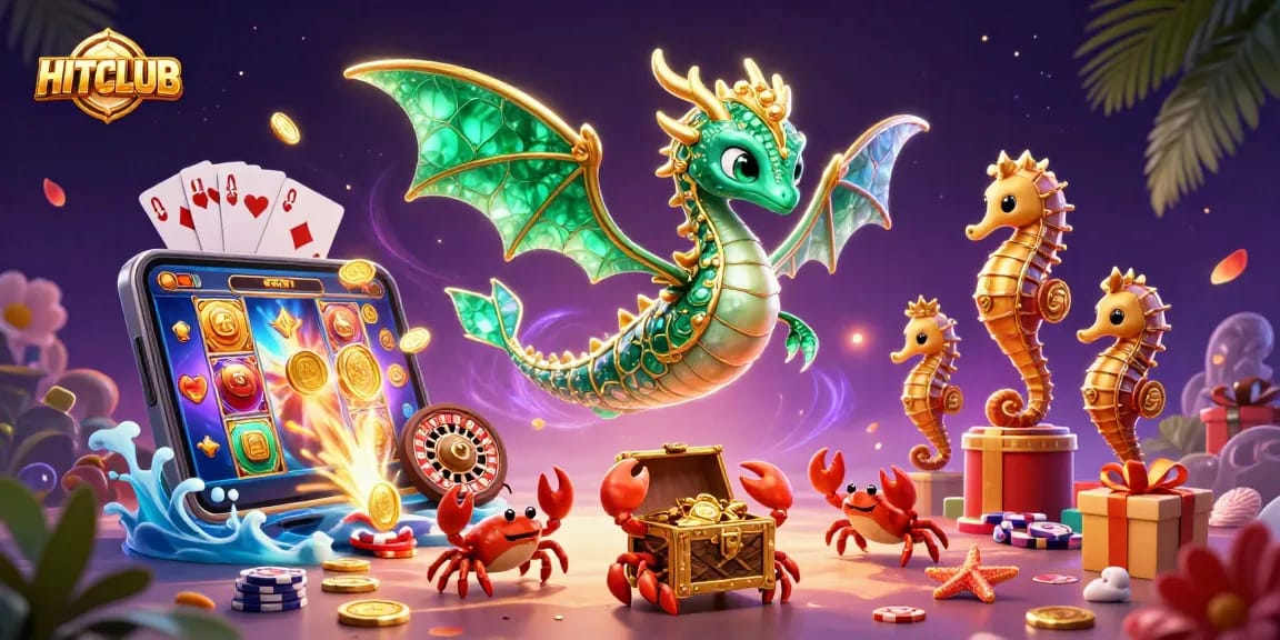 Play exciting casino games at HITCLUB with dynamic visuals of treasure and gaming elements.