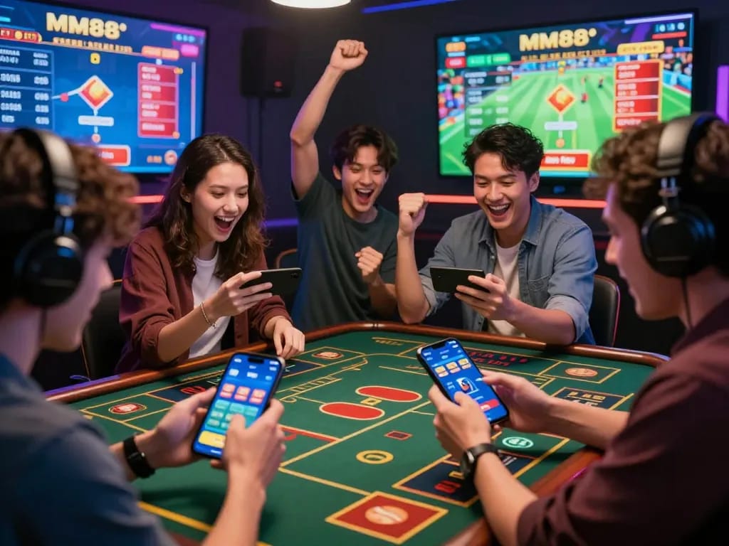 Engaged players enjoying a thrilling gaming experience at https://mm88.day/ with vibrant graphics and immersive mobile betting.