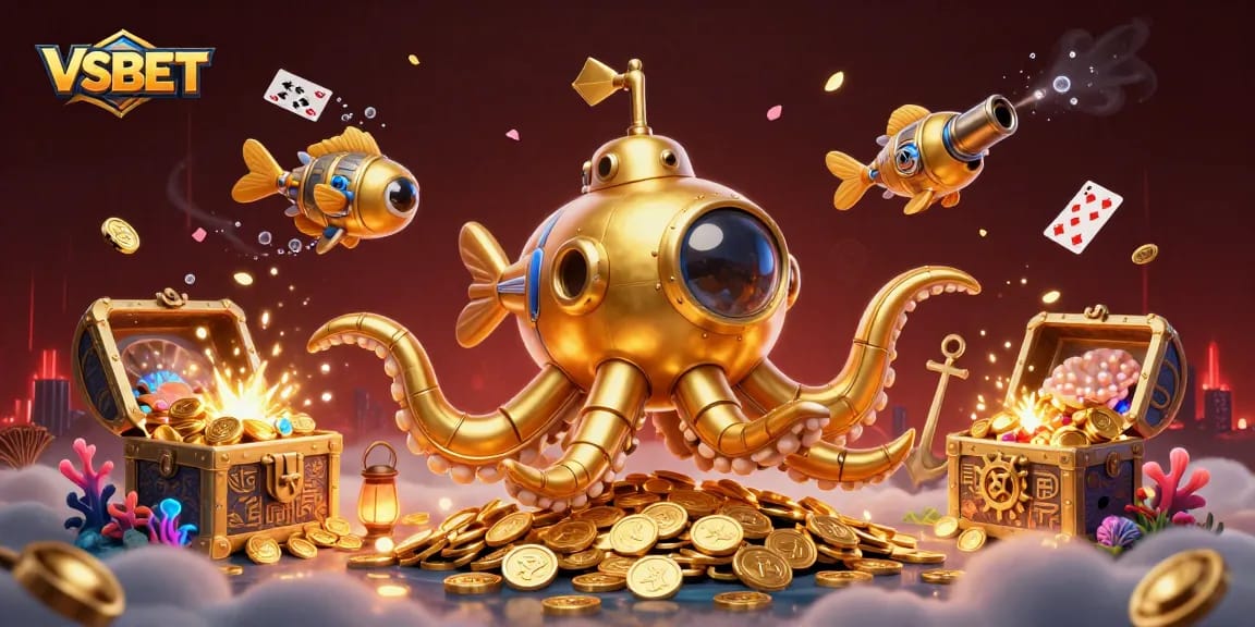 VSBET invites players to dive into thrilling gameplay with a 3D kraken and exciting treasures.