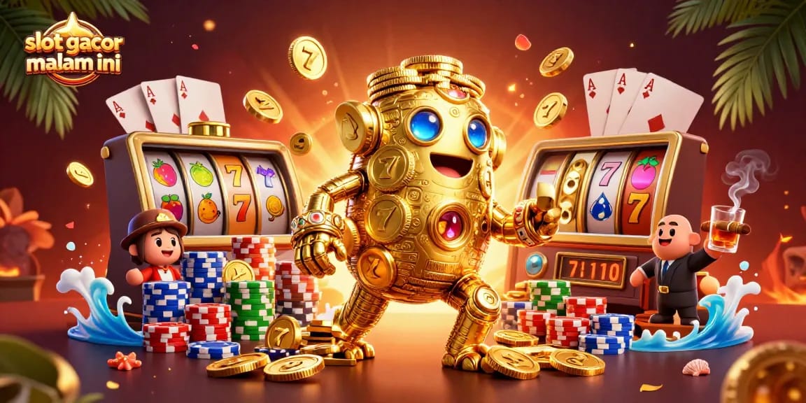 Engage with exciting slot gacor malam ini featuring a 3D golden golem, colorful chips, and dynamic reels.