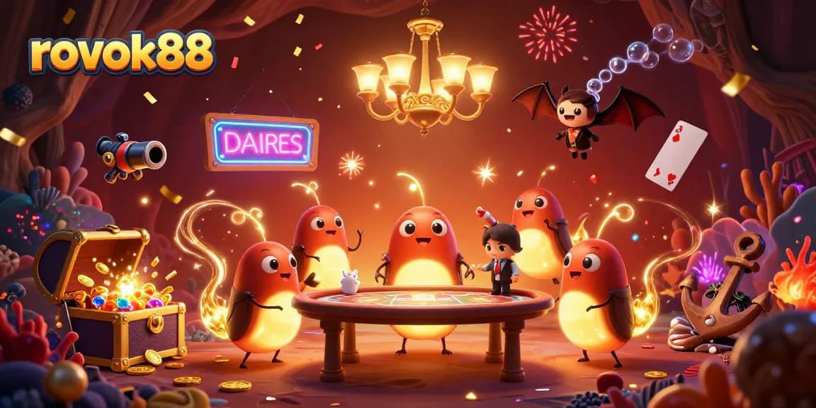 Experience the excitement of rokok88 with glowing creatures lighting a vibrant casino scene.