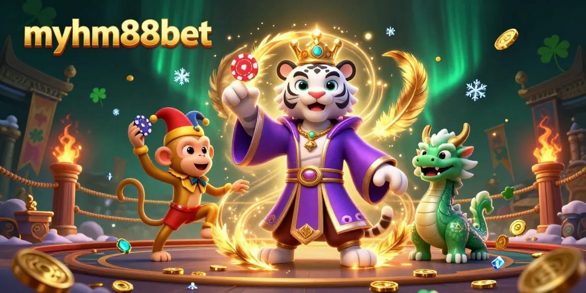 Experience excitement with myhm88bet featuring a white tiger, golden monkey, and jade dragon!