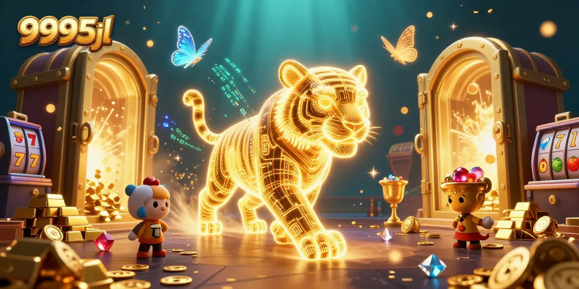 Engage in thrilling gameplay with 9995jl's golden tiger in an electrifying casino scene.