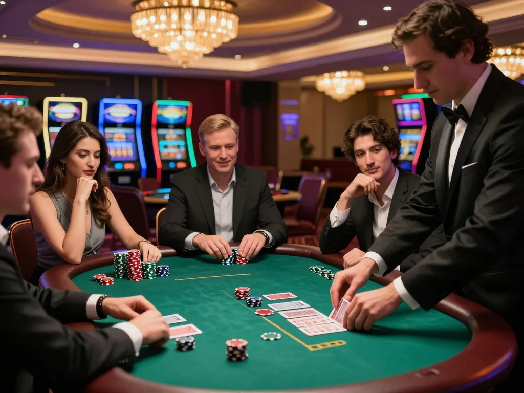 Action at RR88 blackjack table with players engaged, showcasing strategic gameplay excitement.