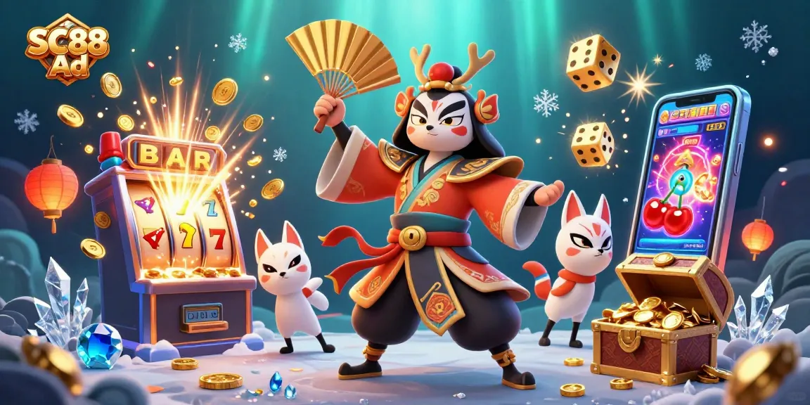 Engaging SC88 Ad showcasing a dynamic scene with traditional elements and vibrant casino imagery.