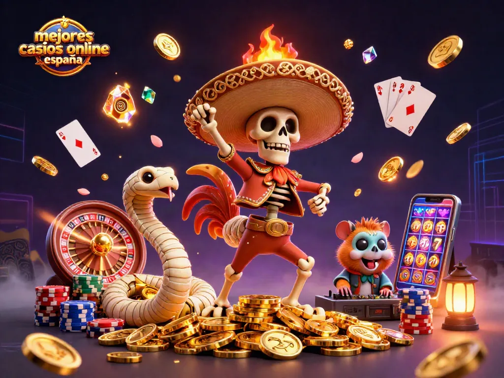 Los mejores casinos online España celebran con un esqueleto mariachi y un DJ en un emocionante juego.