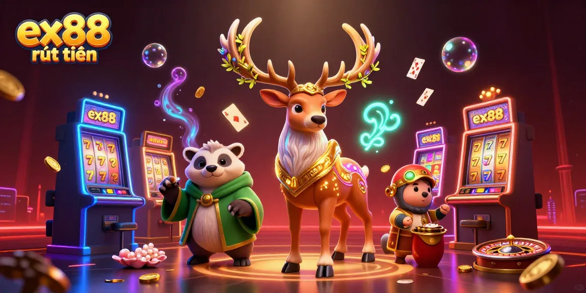 Experience ex88 rút tiền with vibrant casino elements and dynamic characters in a rich 3D scene.