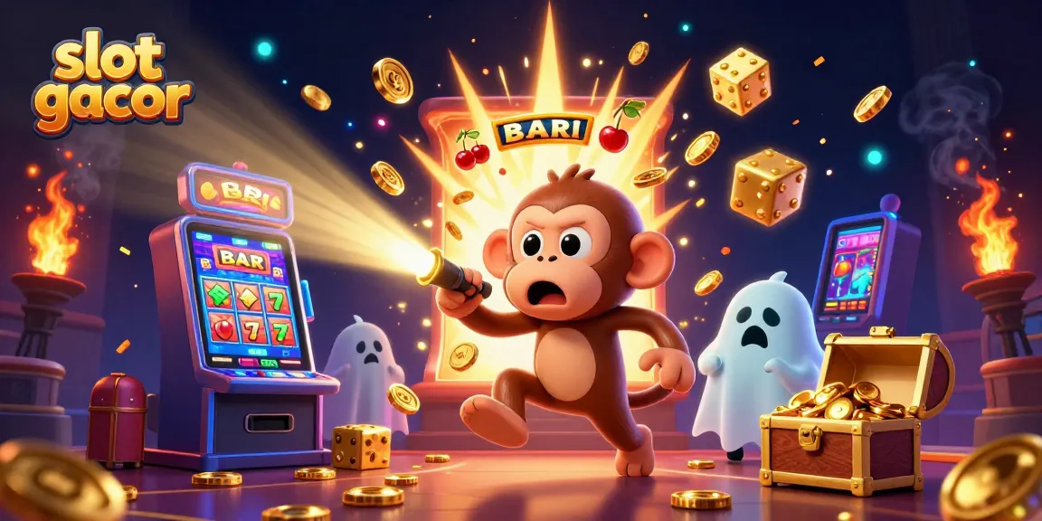 Experience the thrill of slot gacor as a playful monkey juggles golden coins amidst a vibrant casino scene.