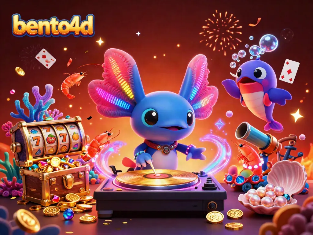 Spin to win with bento4d in a vibrant casino-themed underwater scene with animated characters.