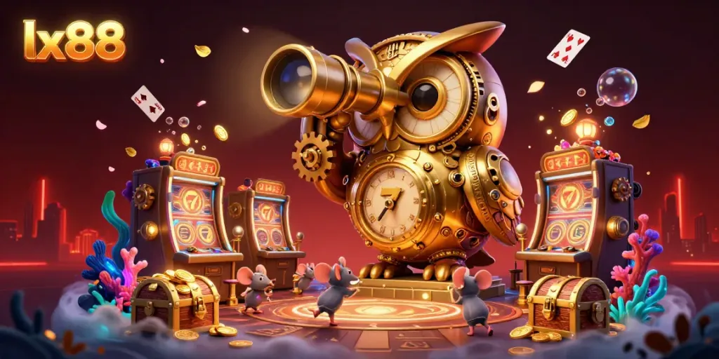 Experience the excitement of lx88 casino with a vibrant golden owl and dynamic gaming elements.