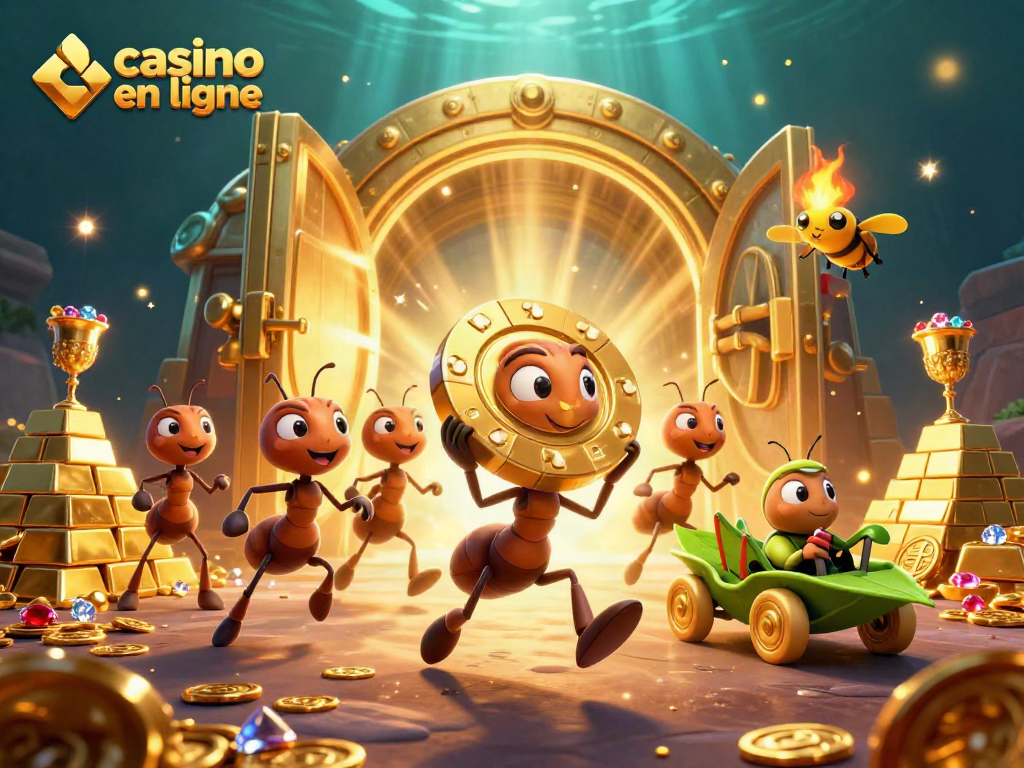 Découvrez le monde palpitant des machines à sous de casino en ligne avec des fourmis et des gemmes scintillantes.