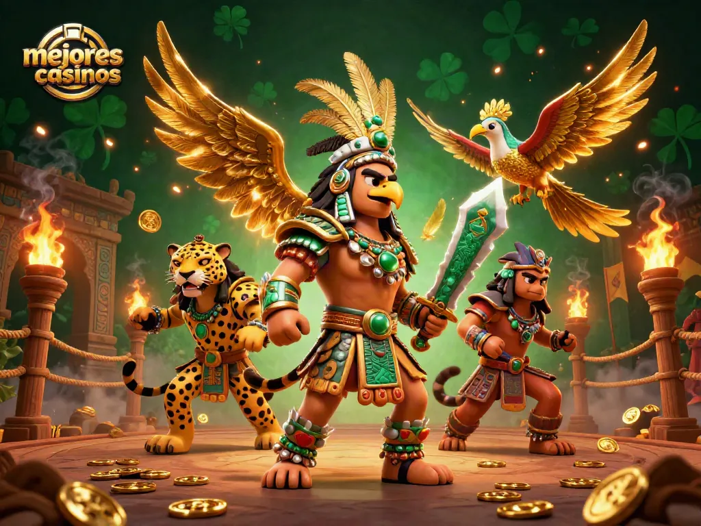 Explora los mejores casinos con los guerreros aztecas en un escenario vibrante de apuestas.