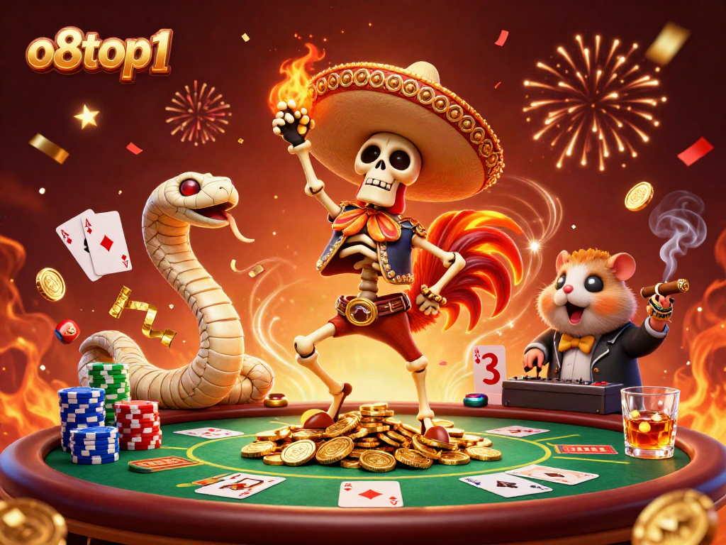 Play your favorite games at o8top1 with animated characters celebrating casino wins.