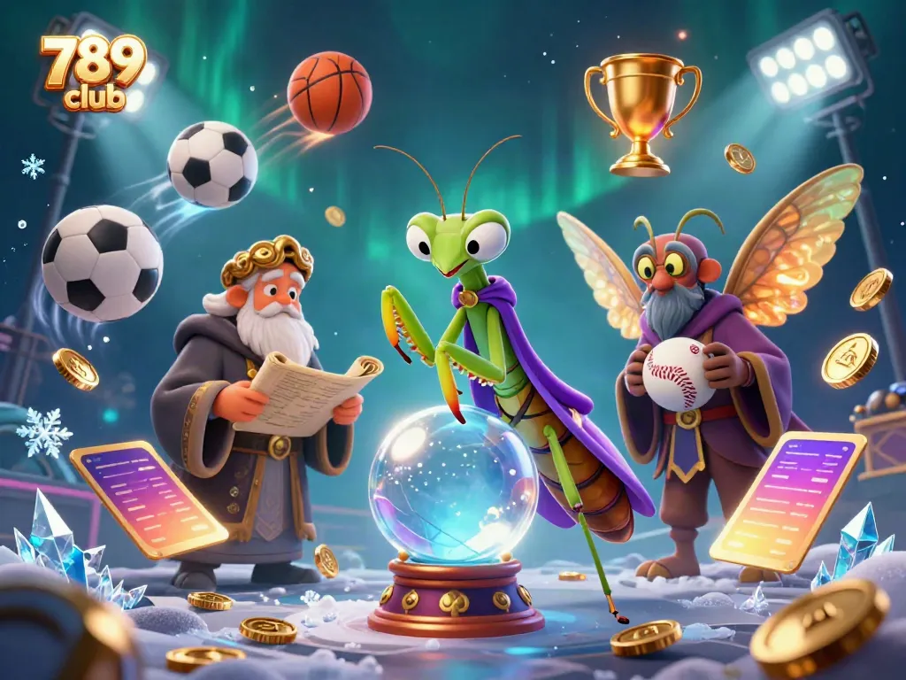 Engage with the 789 club in a vibrant casino-themed scene featuring whimsical characters and dynamic game elements.