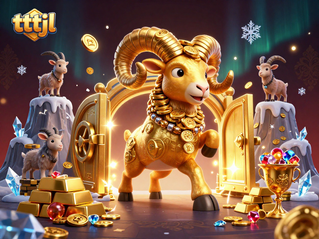 Experience thrilling moments at tttjl with a massive golden ram charging through a treasure-filled scene.
