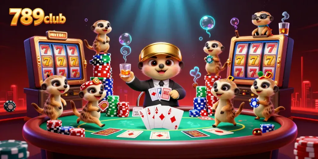 Experience the excitement of 789club with meerkats managing a vibrant casino scene.