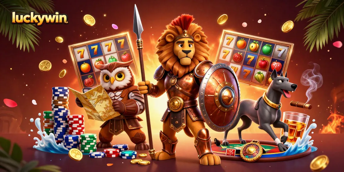 Engage with the luckywin gaming experience featuring heroic characters and vibrant casino elements.