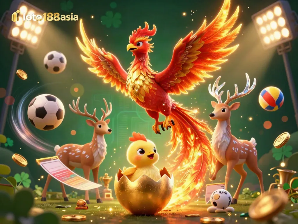 Experience the thrill of play with loto188asia, featuring vibrant 3D phoenixes and dynamic sports elements.