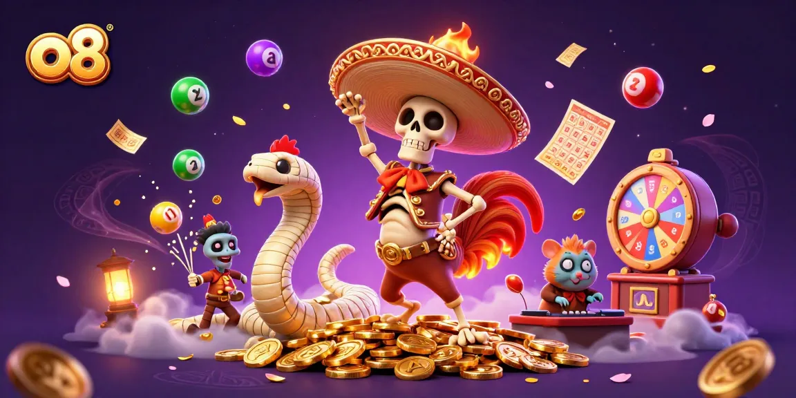 Engage with the vibrant energy of o8's games through lively characters and lucky symbols.