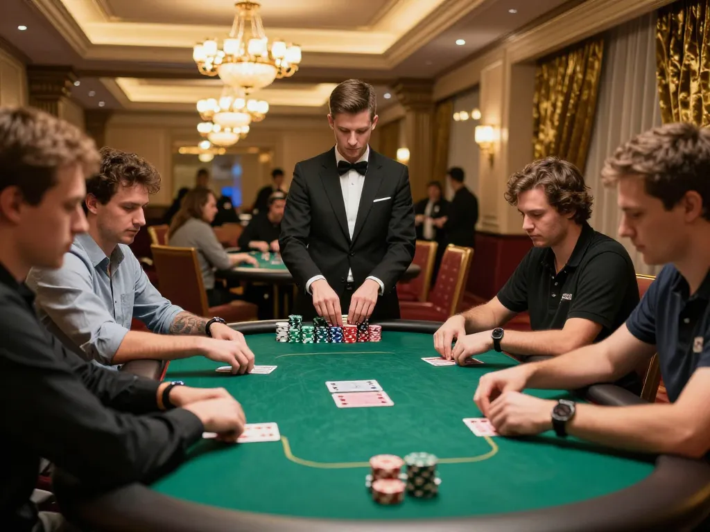 Exciting poker gameplay at trang chủ cm88 in a luxurious casino setting, showcasing players and chips.