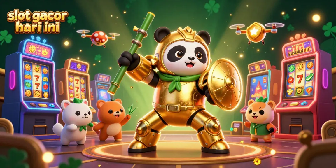 Experience thrilling action with slot gacor hari ini in vibrant arcade-style casino art featuring panda and robot.