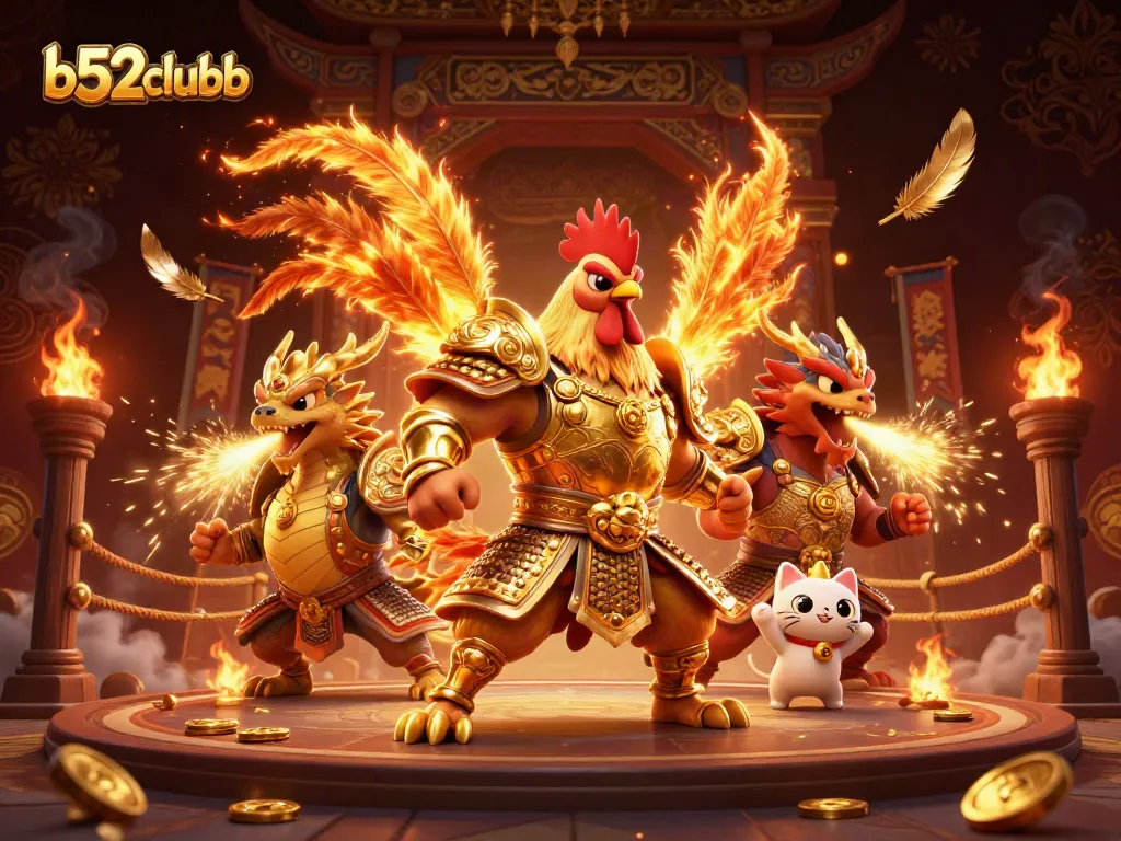 Engage in the thrill of b52clubb with cartoon warriors amidst a dazzling casino scene.