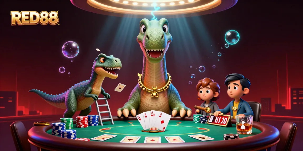 RED88 showcases a vibrant casino scene with engaging poker elements and characters.
