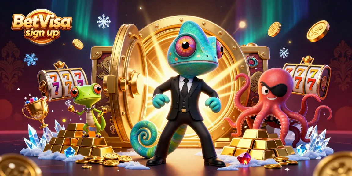 Join BetVisa sign up for a thrilling 3D casino adventure with vibrant slot elements and animated characters.