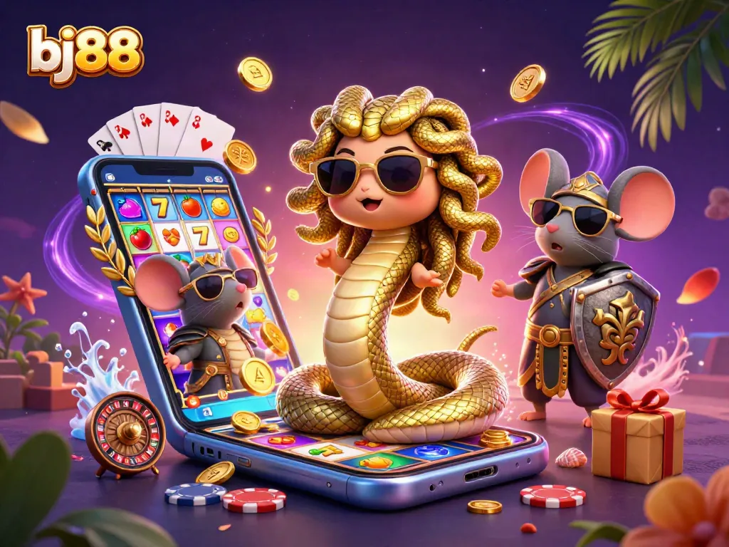 Experience vibrant wins at bj88 with a lively scene of Medusa in a casino atmosphere.