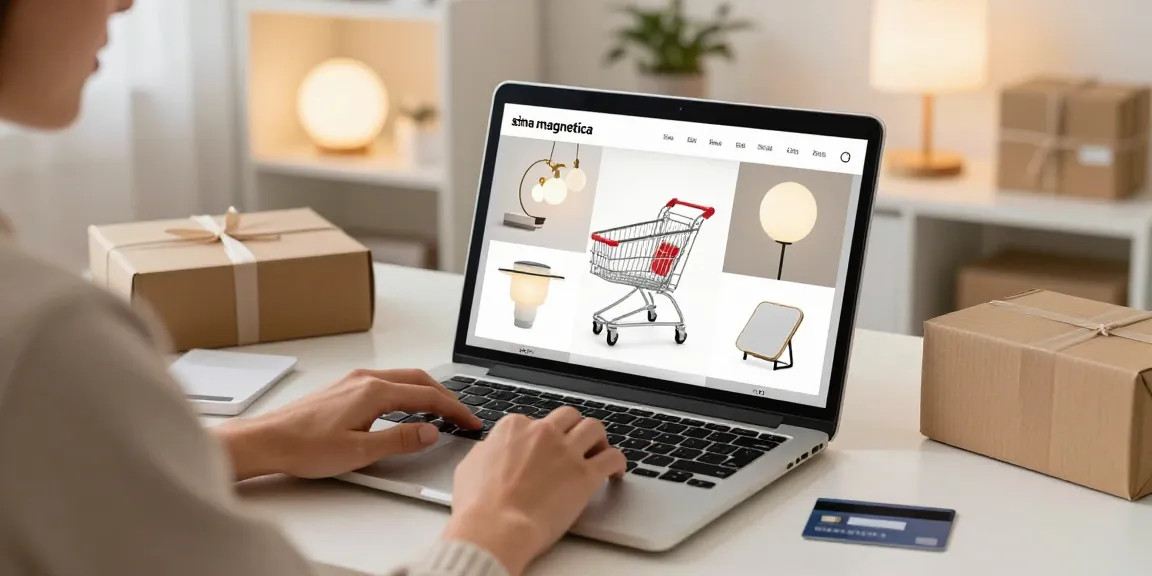 Sina magnetica featured in an elegant online shopping experience, showcasing product reviews and best deals for light fixtures on a digital marketplace.
