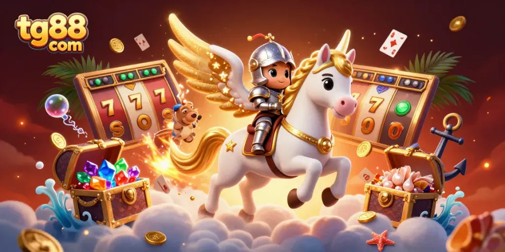 Experience thrilling jackpots at tg88 com with vibrant slot reels and magical casino elements.