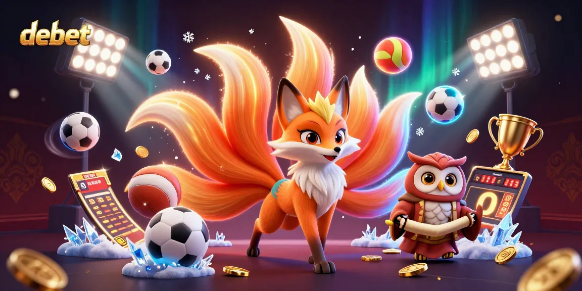 Engage with debet in this colorful sports betting illustration featuring characters and dynamic elements.