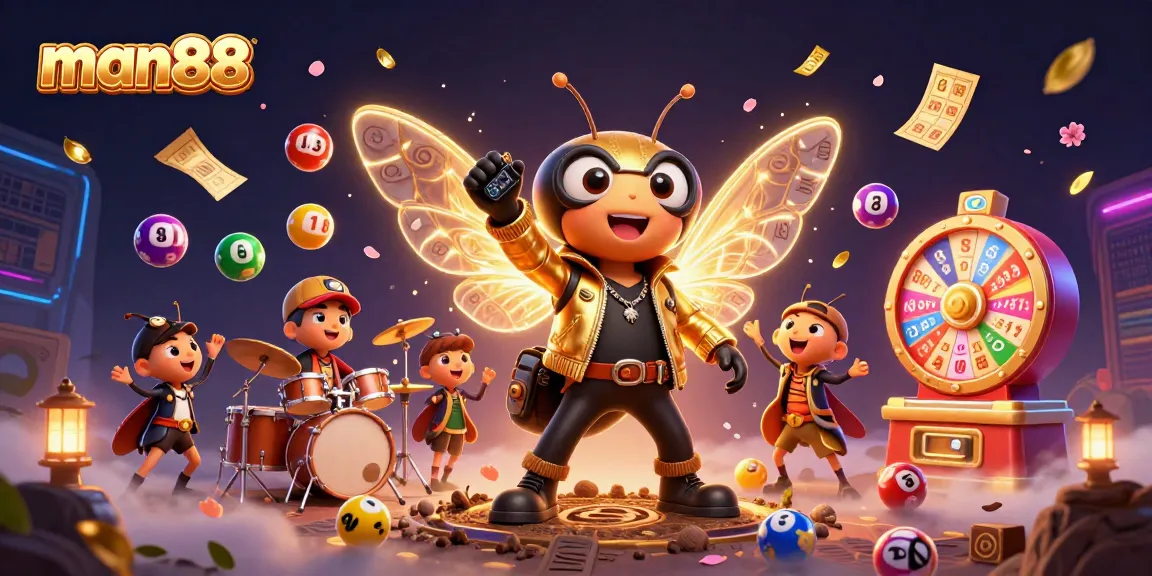 Experience thrilling karaoke with man88's vibrant lottery scene featuring buzzing characters and dynamic elements.