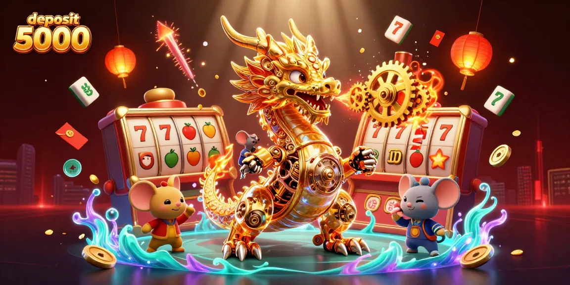 Experience the excitement of deposit 5000 slots with a vibrant dragon and lucky symbols.