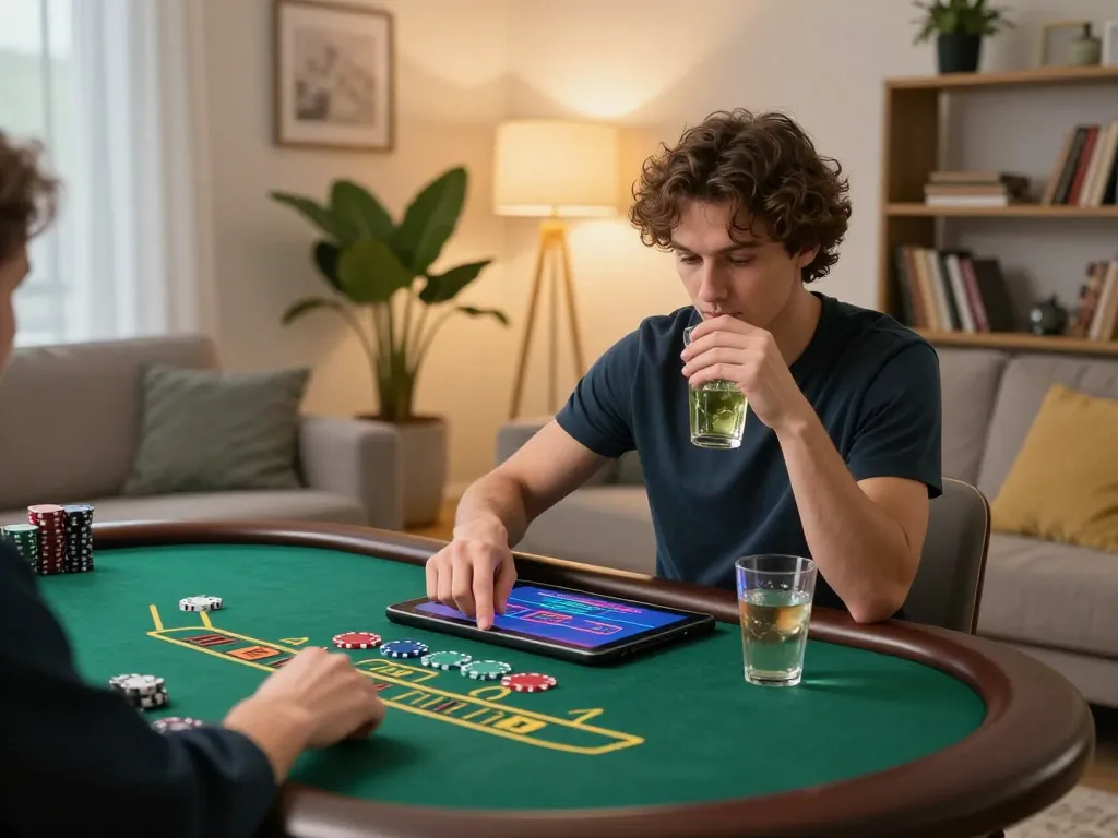 Engaging in blackjack on abc8go mobile app in a cozy living room setting.